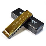Maxbell Blues Harmonica Diatonic Harp Mouth Organ 10 Hole Musical Instrument Golden
