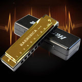 Maxbell Blues Harmonica Diatonic Harp Mouth Organ 10 Hole Musical Instrument Golden
