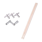 Maxbell Wood Drumsticks and Drum Tuning Keys Cymbal Mallets for Snare Drum 7A