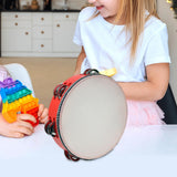 Maxbell Wooden Handheld Tambourines Metal Jingles Percussion for Church Party Adults 8inch Red
