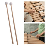 Maxbell 2Pcs Marimba Hammer 15.55'' Rubber Head Bells Wood Mallets Percussion Sticks white