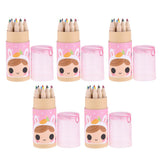 Max 5Pcs 12 Colored Pencil with Container Sharpener Child Writing Card Pink Tube