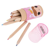 Max 5Pcs 12 Colored Pencil with Container Sharpener Child Writing Card Pink Tube
