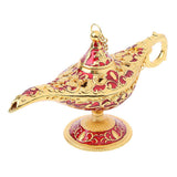 Maxbell Shiny Vintage Metal Aladdin Genie Light Lamp Tabletop Accent Gold-Red