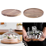 Max Acacia Wooden Wood Server Plates Rotating Serving Tray with Glass Dome! Lid