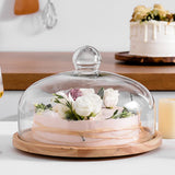 Max Acacia Wooden Wood Server Plates Rotating Serving Tray with Glass Dome! Lid