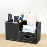 Maxbell Multifunctional leather pen holder fashion desktop storage box Black