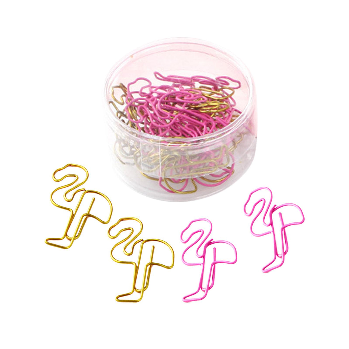 Maxbell 24Pcs Paperclip Flamingo with Storage Box Clip Metal for Office Wedding Girl Pink Gold