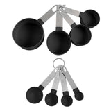 Maxbell 8-Piece Portable Measuring Spoons Cups Set PP Plastic for Bar Cafe Spices Black