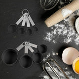 Maxbell 8-Piece Portable Measuring Spoons Cups Set PP Plastic for Bar Cafe Spices Black