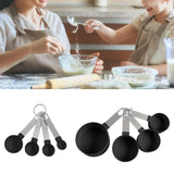 Maxbell 8-Piece Portable Measuring Spoons Cups Set PP Plastic for Bar Cafe Spices Black