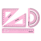 Maxbell Geometry Math Ruler Metal Protractor Ruler Set for Home Carpentry Light Pink