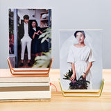 Maxbell Acrylic Photo Picture Frame Metal Base Decor for Table Birthday Photograph Golden