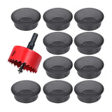 Maxbell 10Pcs 60mm Desk Cord Cable Grommets Cover with Drill Bit Practical Accessory