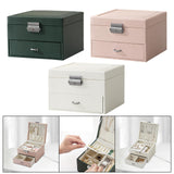 Maxbell Jewellery Box Organiser Locking Double Layer PU Leather Jewelry Case Green