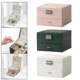 Maxbell Jewellery Box Organiser Locking Double Layer PU Leather Jewelry Case Green