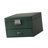 Maxbell Jewellery Box Organiser Locking Double Layer PU Leather Jewelry Case Green