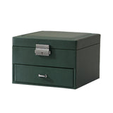 Maxbell Jewellery Box Organiser Locking Double Layer PU Leather Jewelry Case Green