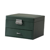 Maxbell Jewellery Box Organiser Locking Double Layer PU Leather Jewelry Case Green