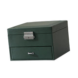 Maxbell Jewellery Box Organiser Locking Double Layer PU Leather Jewelry Case Green