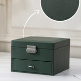 Maxbell Jewellery Box Organiser Locking Double Layer PU Leather Jewelry Case Green