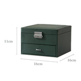 Maxbell Jewellery Box Organiser Locking Double Layer PU Leather Jewelry Case Green