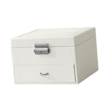 Maxbell Jewellery Box Organiser Locking Double Layer PU Leather Jewelry Case White