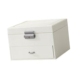 Maxbell Jewellery Box Organiser Locking Double Layer PU Leather Jewelry Case White