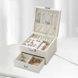 Maxbell Jewellery Box Organiser Locking Double Layer PU Leather Jewelry Case White