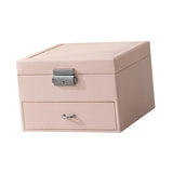 Maxbell Jewellery Box Organiser Locking Double Layer PU Leather Jewelry Case Pink