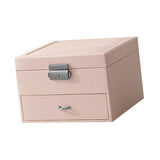 Maxbell Jewellery Box Organiser Locking Double Layer PU Leather Jewelry Case Pink