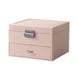 Maxbell Jewellery Box Organiser Locking Double Layer PU Leather Jewelry Case Pink