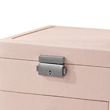 Maxbell Jewellery Box Organiser Locking Double Layer PU Leather Jewelry Case Pink