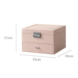 Maxbell Jewellery Box Organiser Locking Double Layer PU Leather Jewelry Case Pink