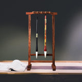 Maxbell Calligraphy Brush Pen Holder 10 Hook Hanging Retro for Office Holiday Gifts Rosewood