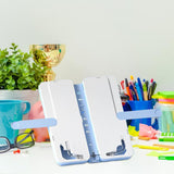Maxbell 2in1 Book Stand Pencil Box Foldable Page Clips Table Home Textbook Blue