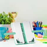 Maxbell 2in1 Book Stand Pencil Box Foldable Page Clips Table Home Textbook Green