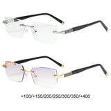 Maxbell Blue Light Glasses rectangle Rimless for Unisex Computer Men Woman Argent 1.0X