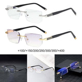 Maxbell Blue Light Glasses rectangle Rimless for Unisex Computer Men Woman Argent 1.0X