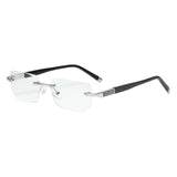 Maxbell Blue Light Glasses rectangle Rimless for Unisex Computer Men Woman Argent 2.5X