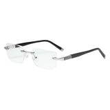 Maxbell Blue Light Glasses rectangle Rimless for Unisex Computer Men Woman Argent 3.0X