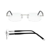 Maxbell Blue Light Glasses rectangle Rimless for Unisex Computer Men Woman Argent 3.5X