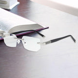 Maxbell Blue Light Glasses rectangle Rimless for Unisex Computer Men Woman Argent 3.5X