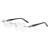 Maxbell Blue Light Glasses rectangle Rimless for Unisex Computer Men Woman Argent 4.0X