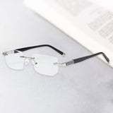 Maxbell Blue Light Glasses rectangle Rimless for Unisex Computer Men Woman Argent 4.0X