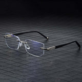 Maxbell Blue Light Glasses rectangle Rimless for Unisex Computer Men Woman Argent 4.0X