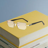 Maxbell Blue Light Glasses rectangle Rimless for Unisex Computer Men Woman Aureate 2.0X