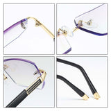 Maxbell Blue Light Glasses rectangle Rimless for Unisex Computer Men Woman Aureate 2.0X