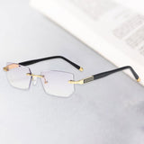 Maxbell Blue Light Glasses rectangle Rimless for Unisex Computer Men Woman Aureate 2.5X