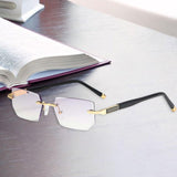 Maxbell Blue Light Glasses rectangle Rimless for Unisex Computer Men Woman Aureate 2.5X
